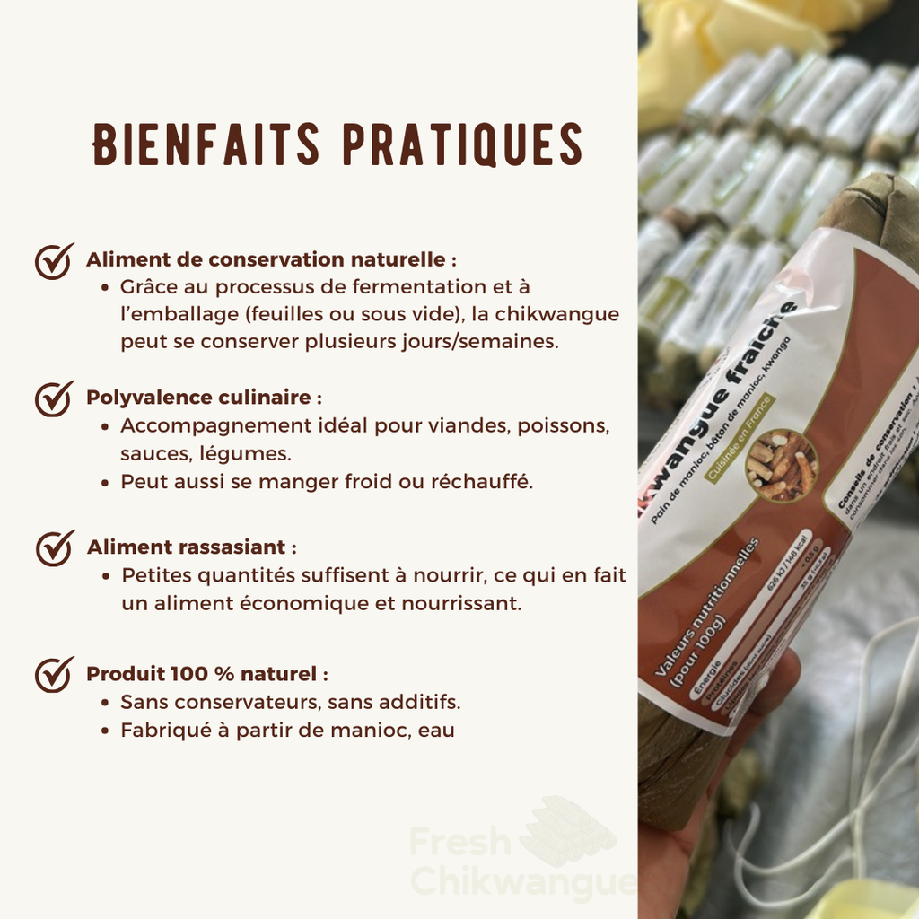 Chikwangue Fraîche – Carton 30 pièces × 250g – Pâte de Manioc Traditionnelle – Produite en France – Livraison Rapide – kwanga