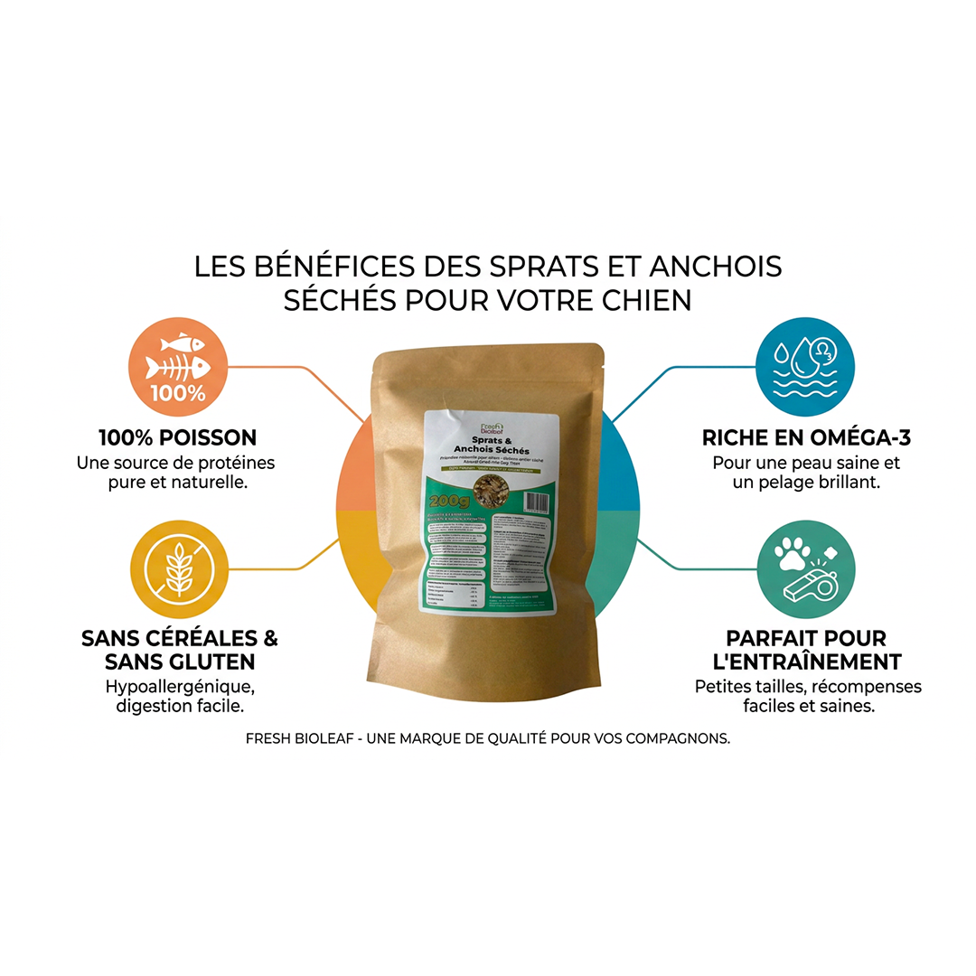Sprats & Anchois Séchés pour Chiens et Chats – Friandises Naturelles au Poisson Entier – 100% Poisson, sans Additif ni Conservateur – Conditionné en France